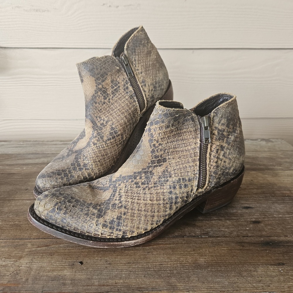 Liberty Black Boots Womens Brown Leather Python Snake Western Booties Sz 8.5